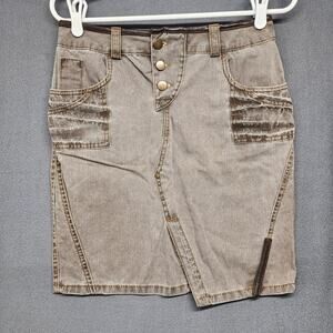 Vintage Motivi Denim Skirt Womens 4 Grey Short Button Fly